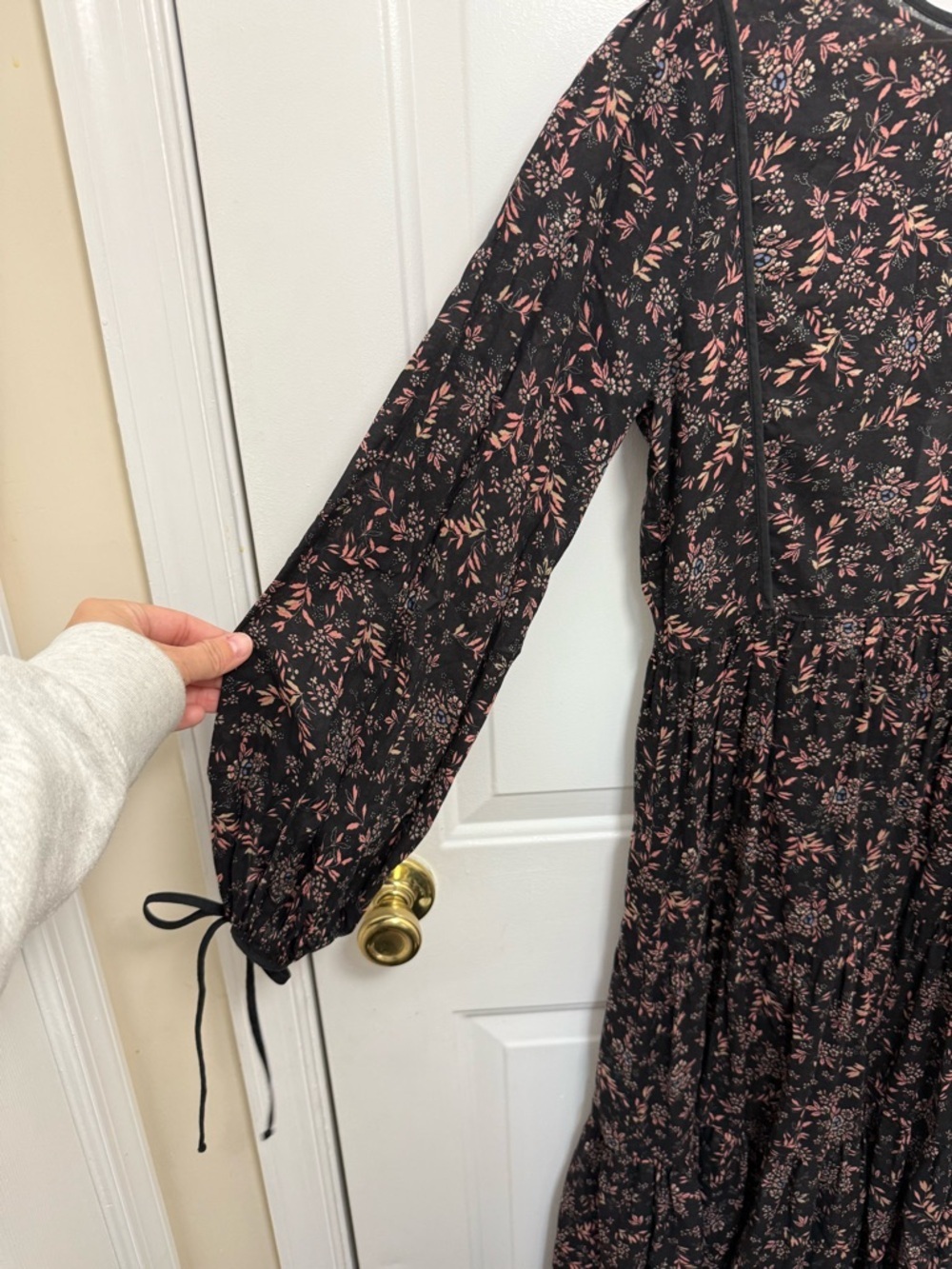 Madewell Christy Dawn Tallulah Tie Back Black Floral Midi Dress Size Small - Picture 3 of 10